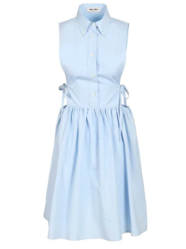 Sleeveless Poplin Dress Light blue made by Miu Miu