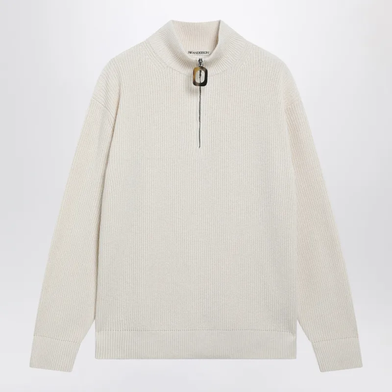 Ivory Half-Zip Sweater In Wool Blend made by J.W. Anderson