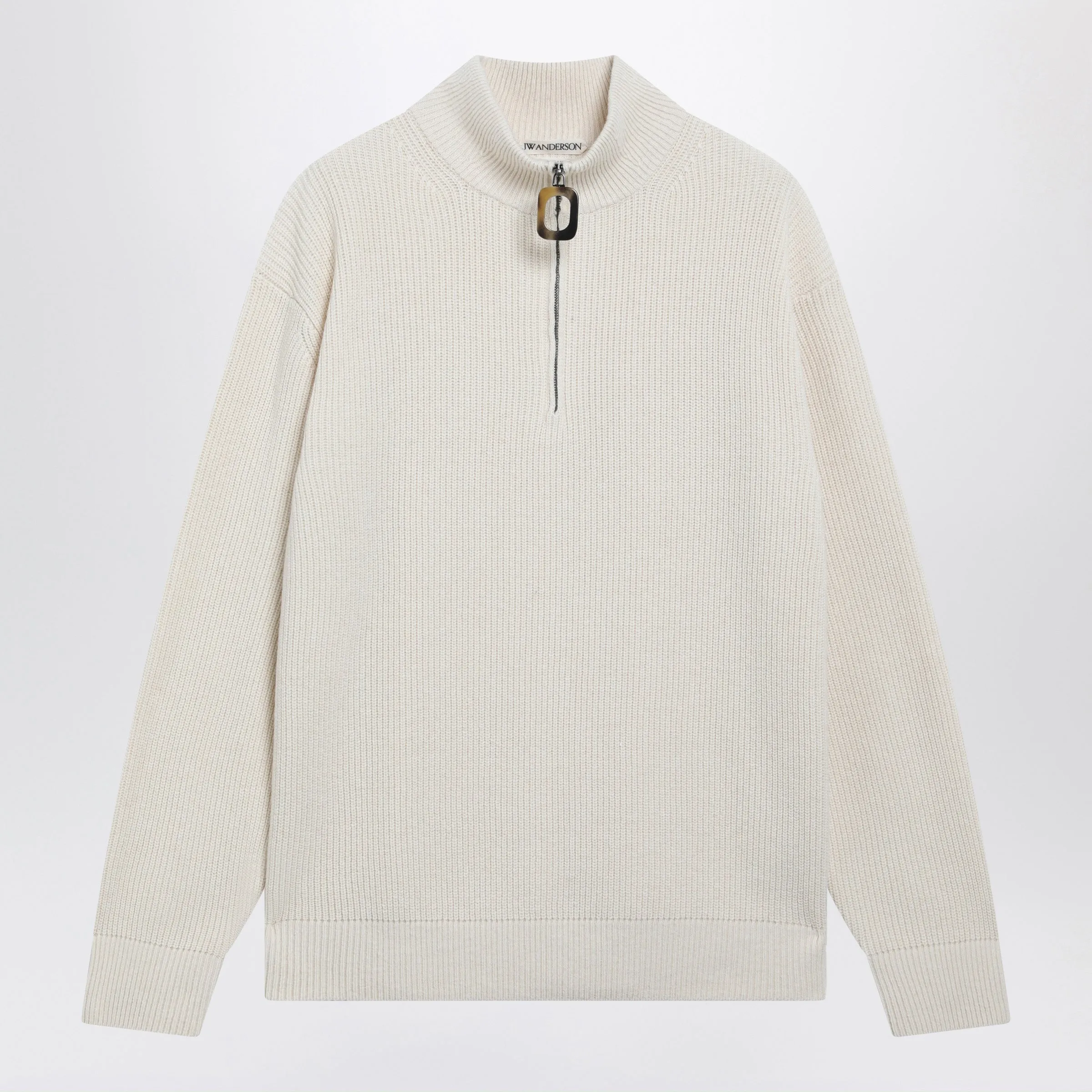 Ivory Half-Zip Sweater In Wool Blend sold by Wanan Luxury