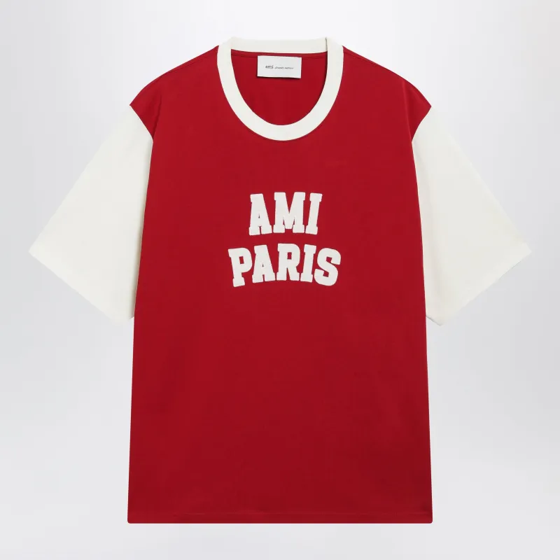 Ruby Red T-Shirt With Logo Embroidery made by Ami