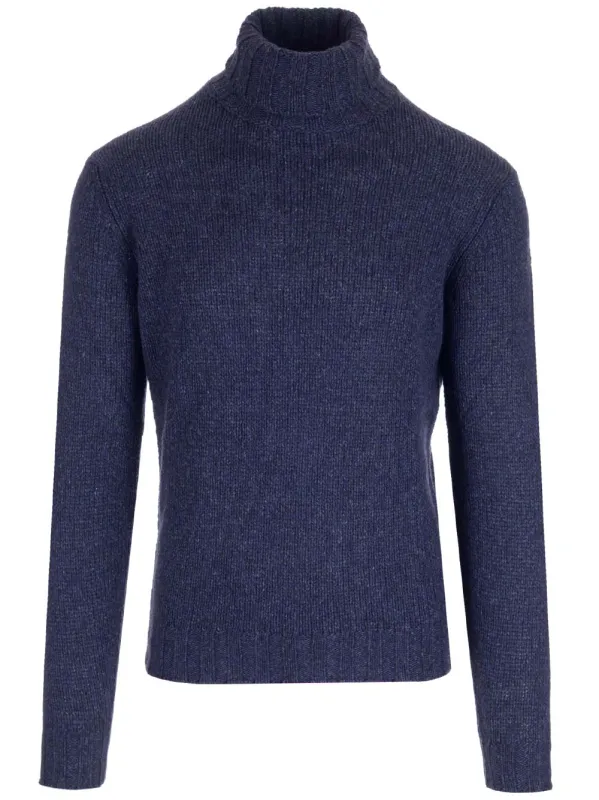 Blue MéLange Turtleneck Knitwear Blue made by Wanan Luxury