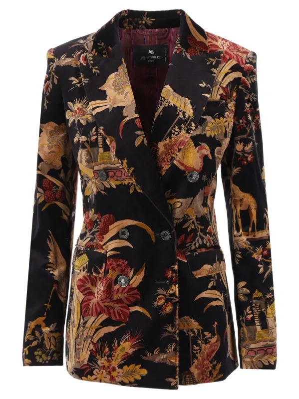 Printed Velvet Double Breasted Blazer Jackets Multicolor made by Etro