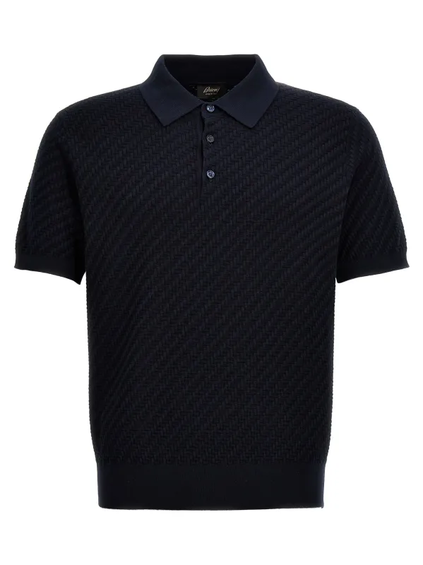 Woven Knit Shirt Polo Blue made by Brioni