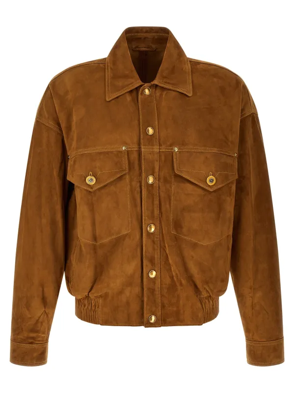 Suede Blouson Puffer Jackets Brown made by Versace