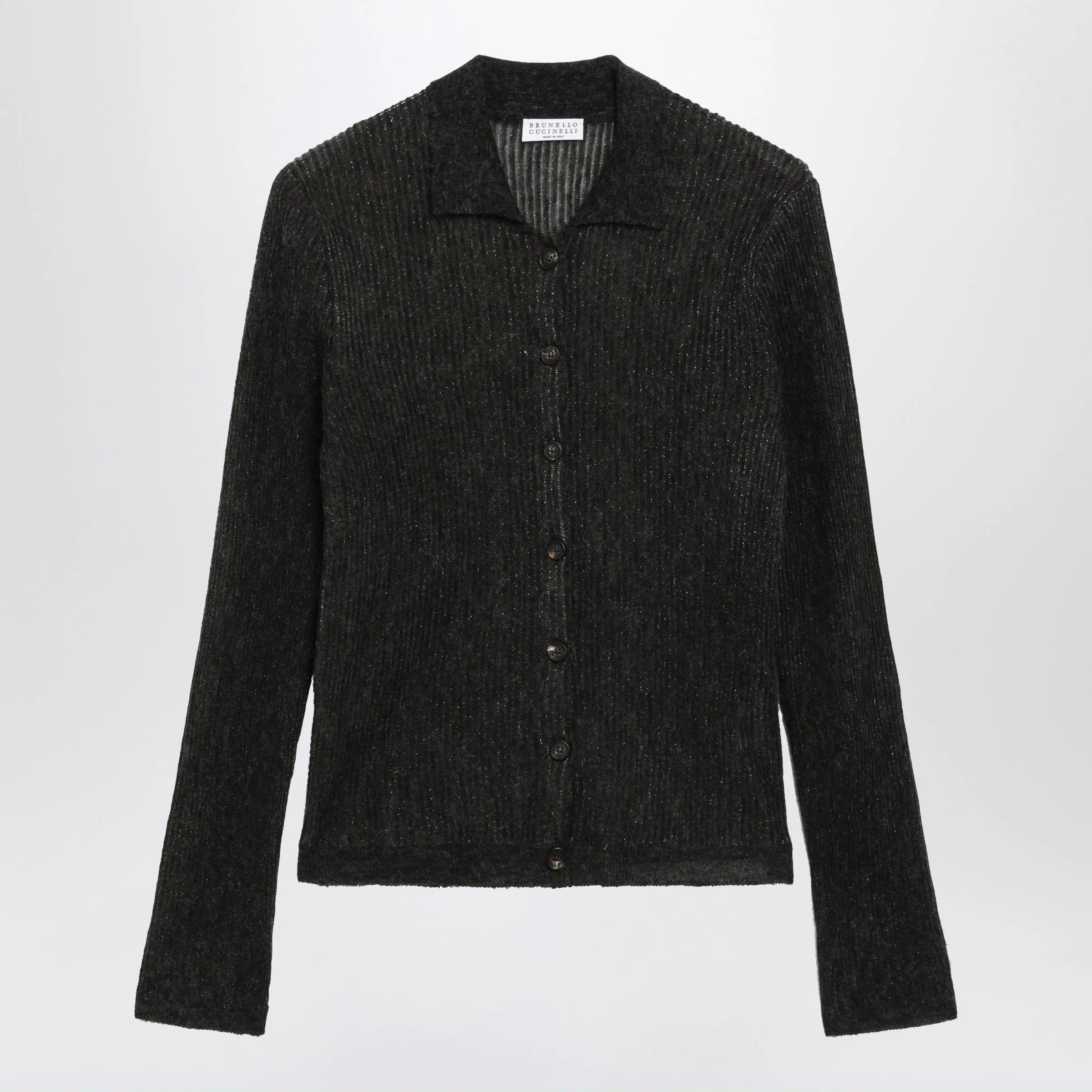 Sparkling Brown Ribbed Silk Blend Cardigan sold by Wanan Luxury