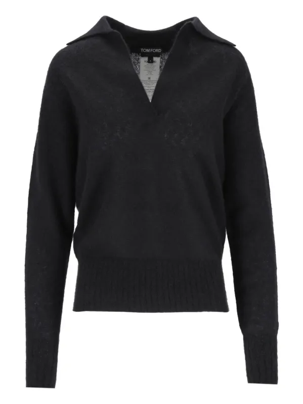 Seamless Ultrasoft Cashmere Silk - 5gg & 6gg Polo Knitwear Black made by Tom Ford