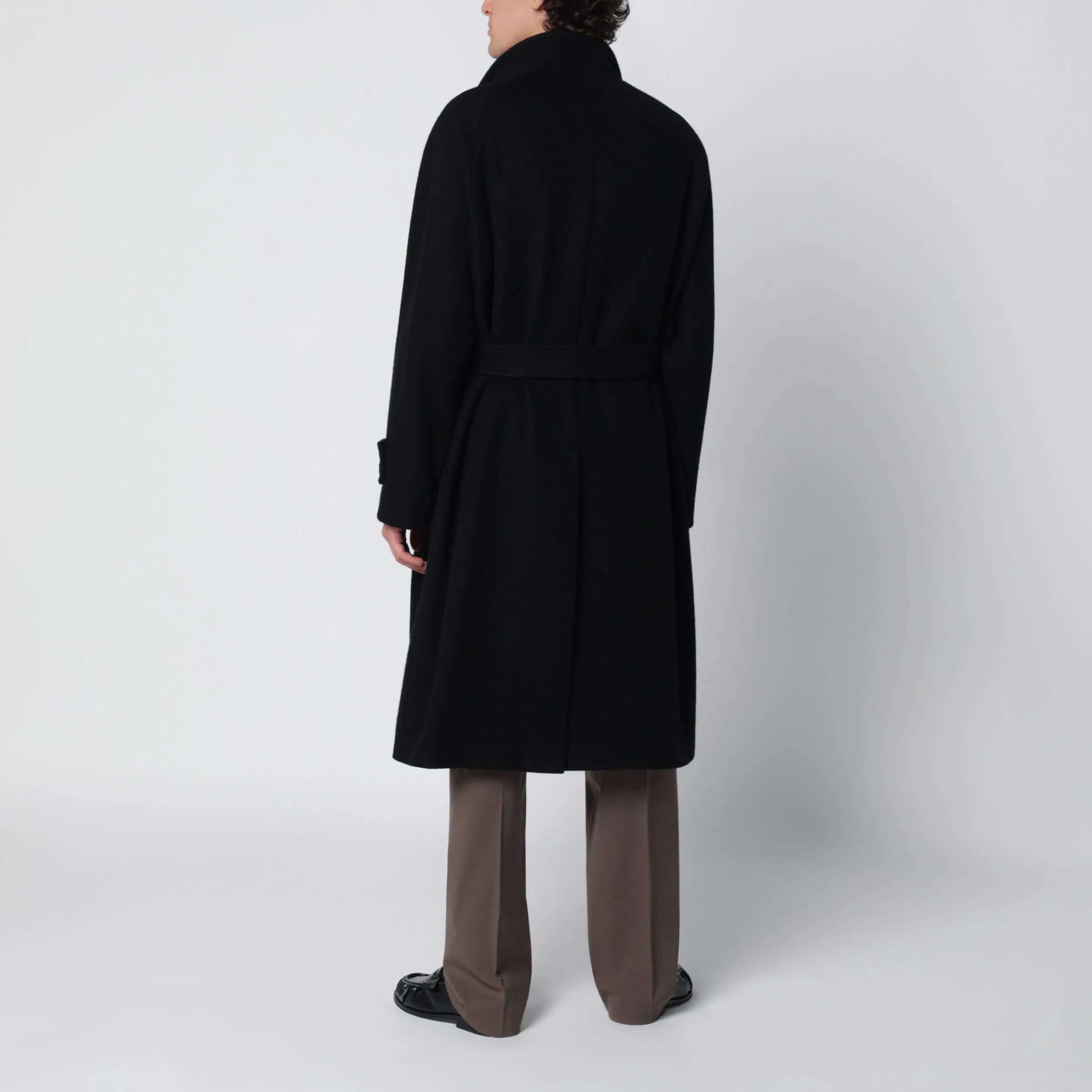 Black Double-Breasted Wool-Blend Coat With Belt sold by Wanan Luxury product image thumbnail 3