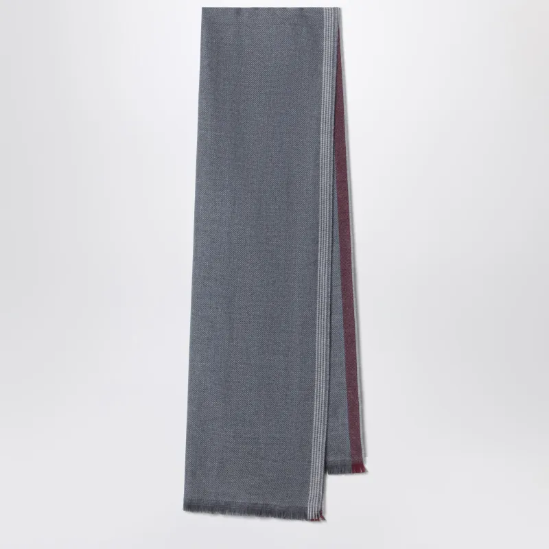 Dark Grey/Burgundy/Sand Scarf In Wool And Cashmere made by Brunello Cucinelli