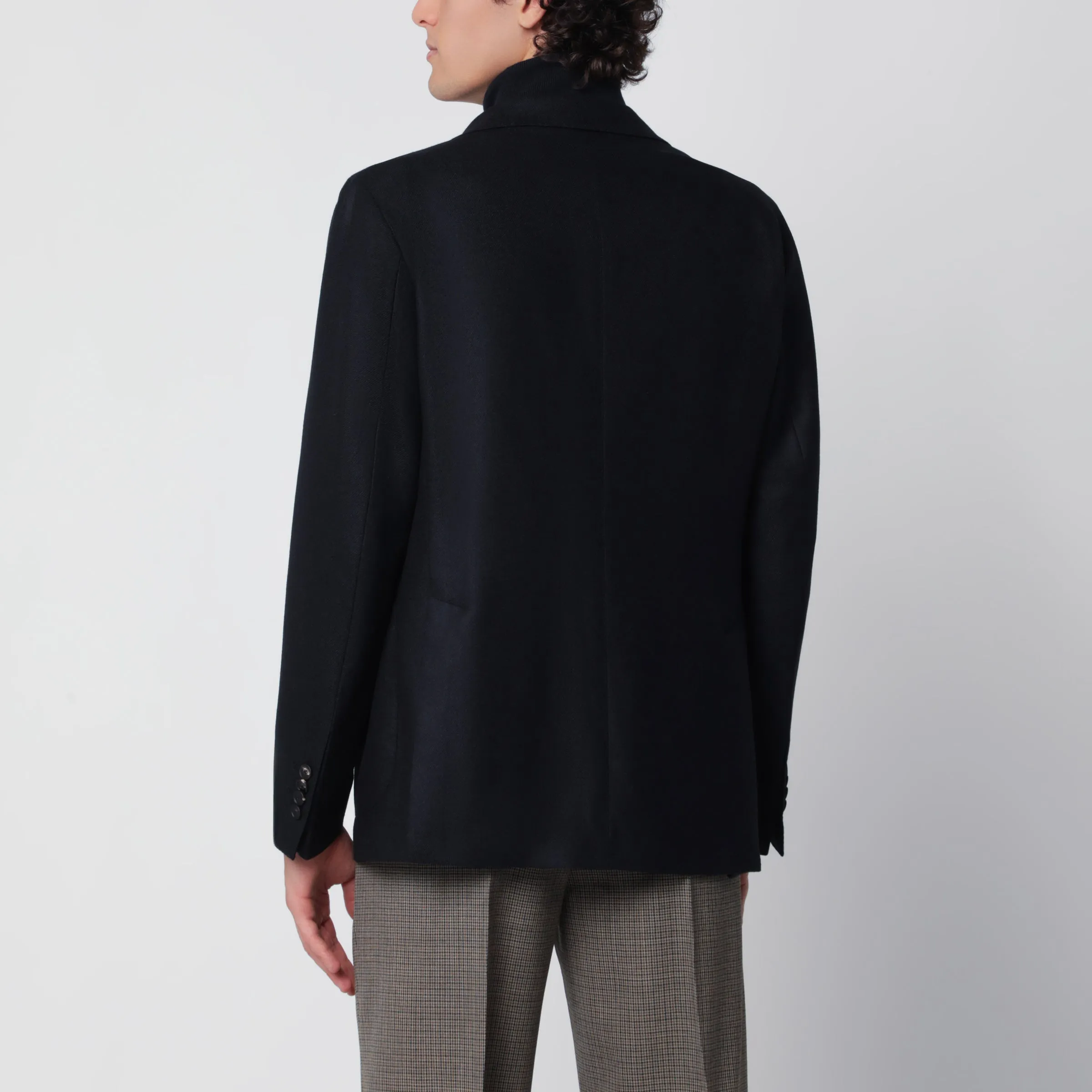 Navy Blue Single-Breasted Wool And Cashmere Jacket sold by Wanan Luxury product image thumbnail 3