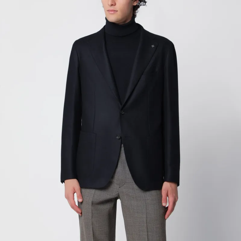 Navy Blue Single-Breasted Wool And Cashmere Jacket made by Tagliatore