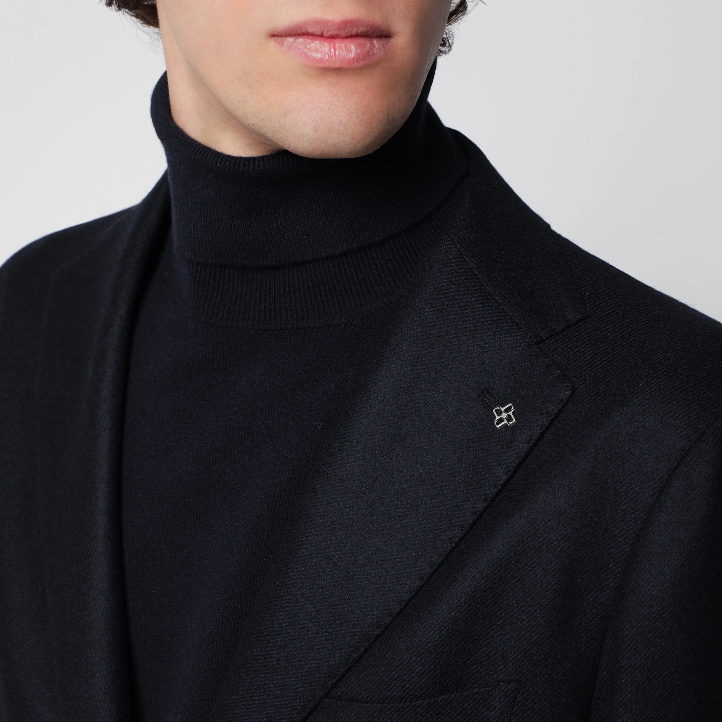 Navy Blue Single-Breasted Wool And Cashmere Jacket sold by Wanan Luxury product image thumbnail 2