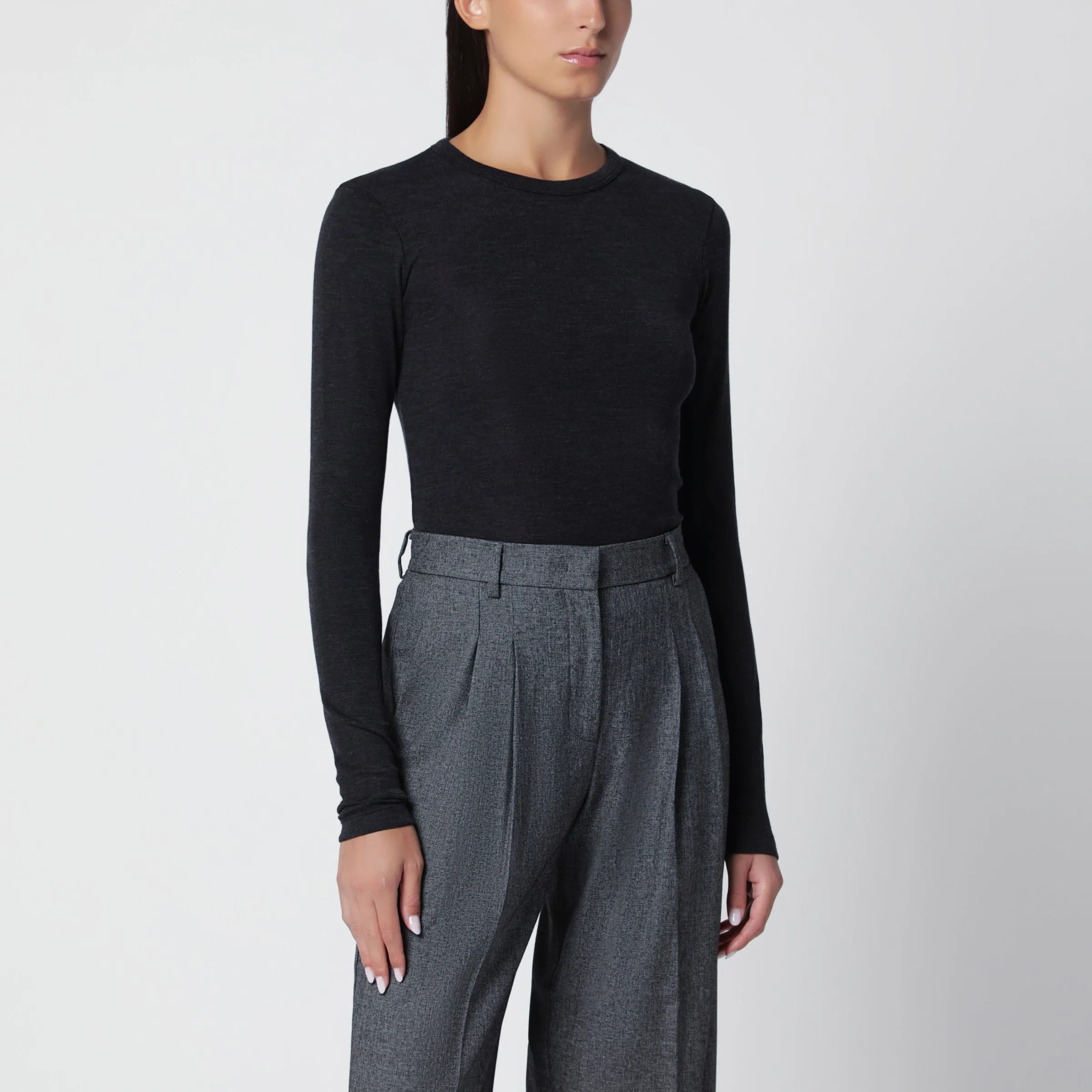 Anthracite Grey Mélange Wool Sweater sold by Wanan Luxury