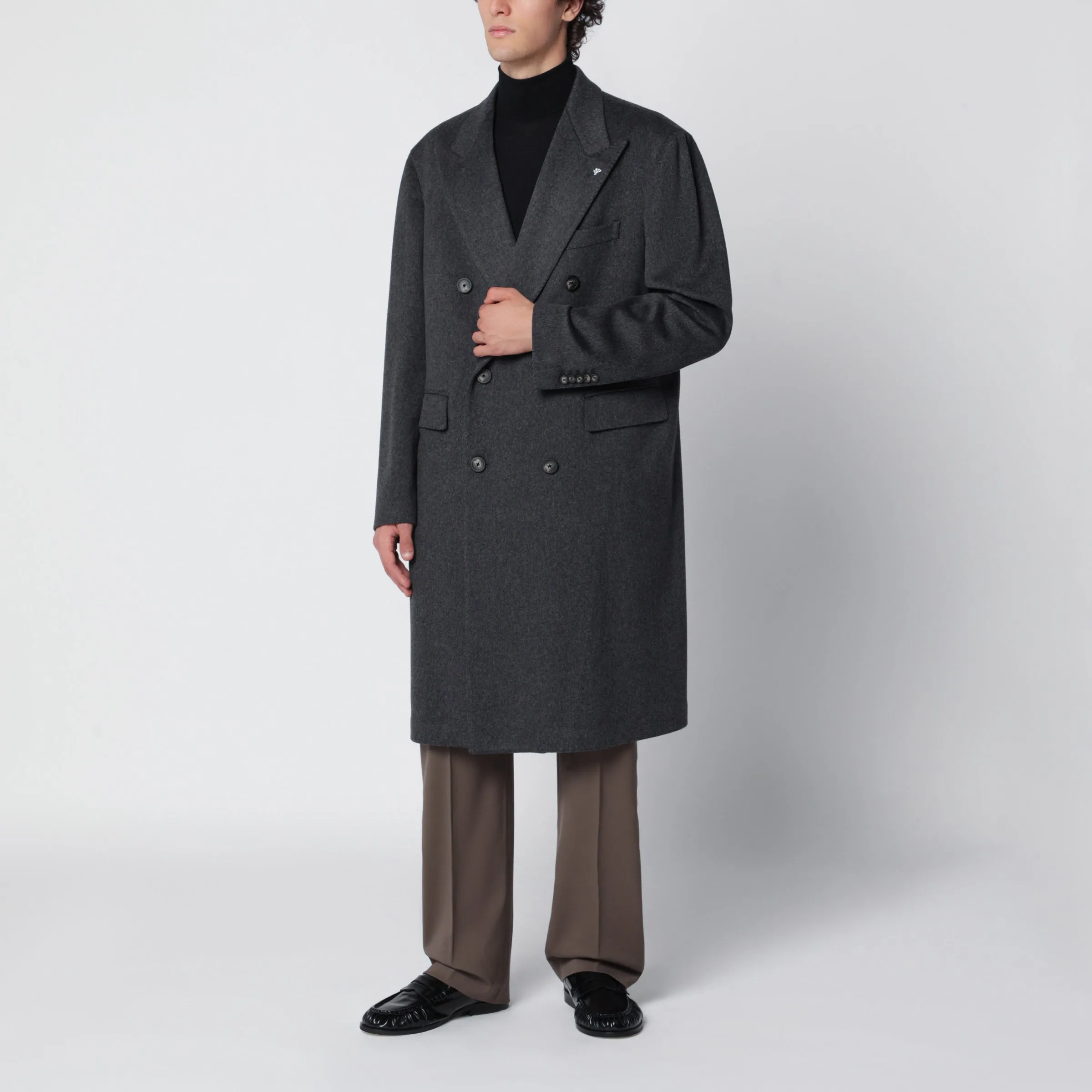 Anthracite Grey Double-Breasted Wool Coat sold by Wanan Luxury