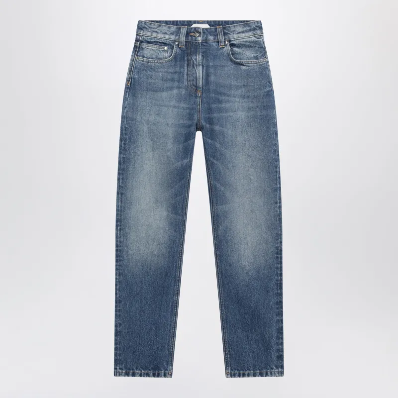 High-Waisted Straight-Leg Light Blue Cotton Jeans made by Versace