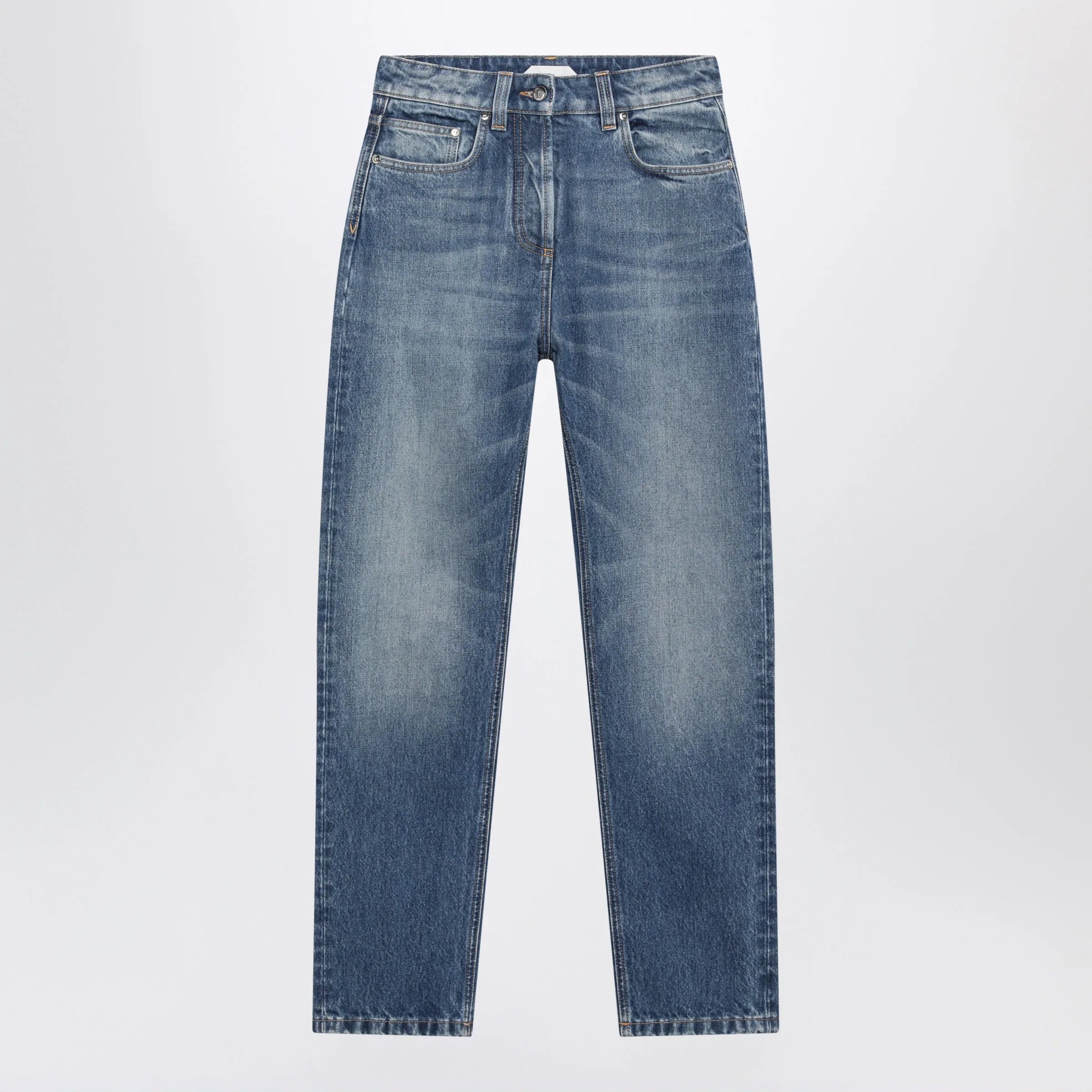 High-Waisted Straight-Leg Light Blue Cotton Jeans sold by Wanan Luxury