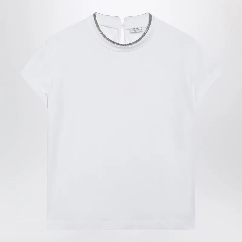 White Crew-Neck T-Shirt With Pendant made by Brunello Cucinelli