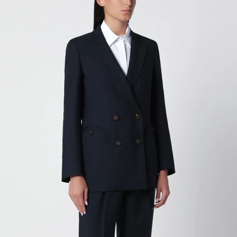 Double-Breasted Jacket In Navy Blue Wool And Mohair made by Blaze Milano