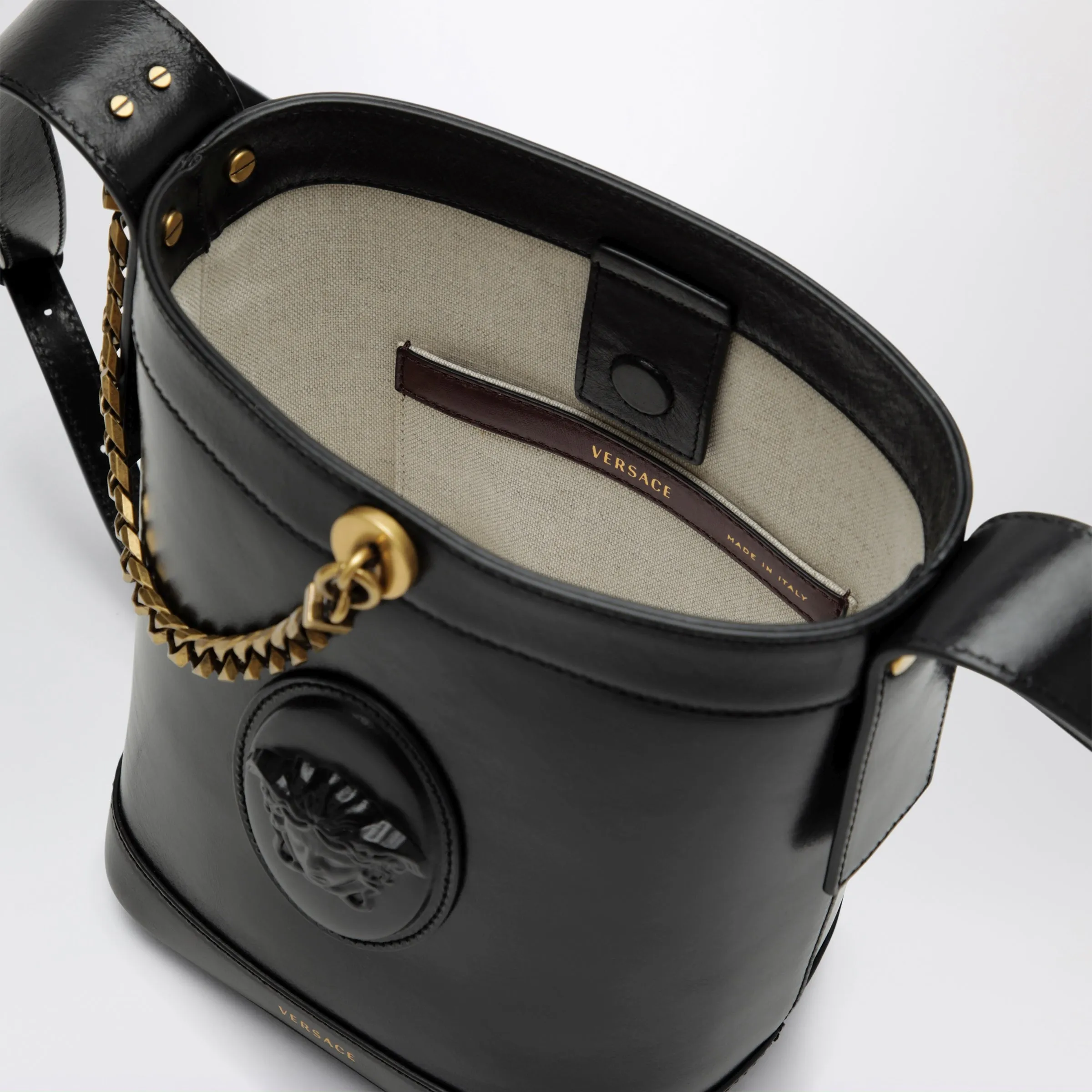 Black Leather Bucket Bag sold by Wanan Luxury product image thumbnail 3