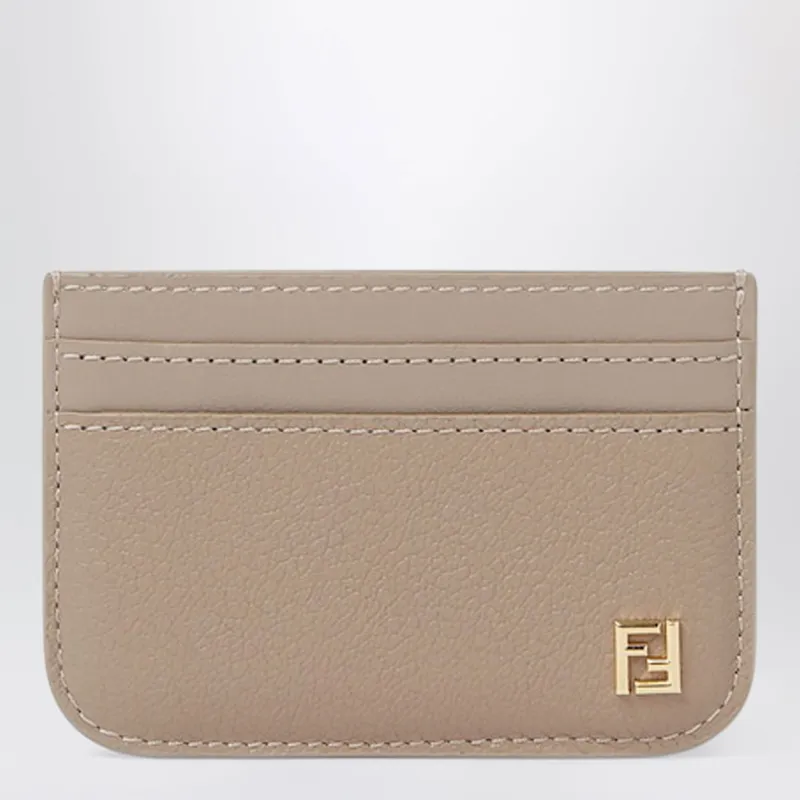 Taupe Leather Ff Card Case made by Fendi