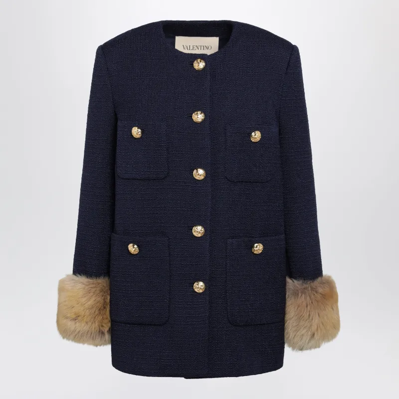 Navy Peacoat In Wool Tweed made by Valentino Garavani