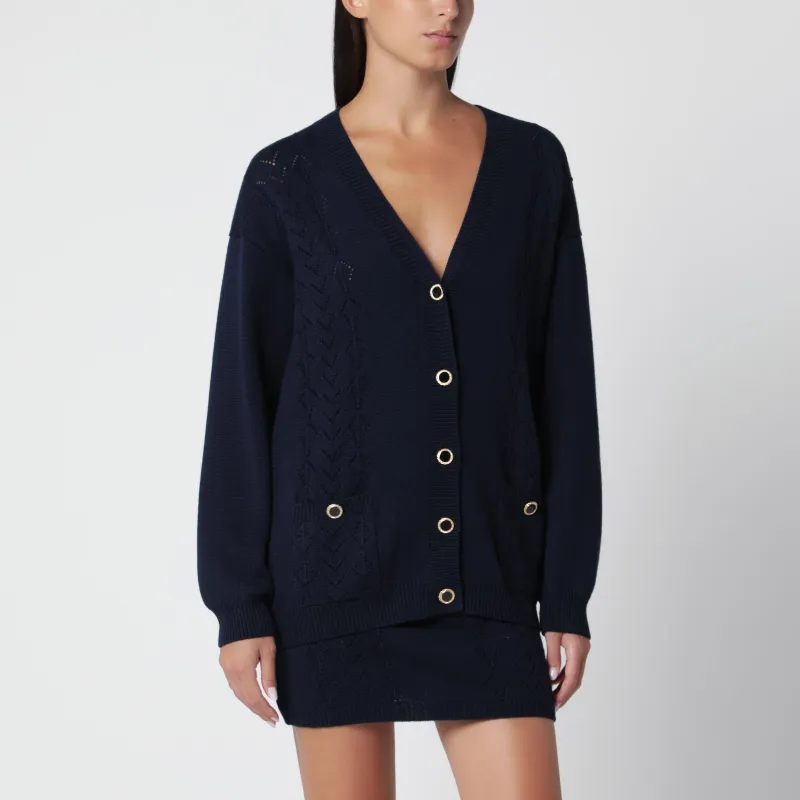 Navy Blue Merino Wool Knit Cardigan made by Alessandra Rich