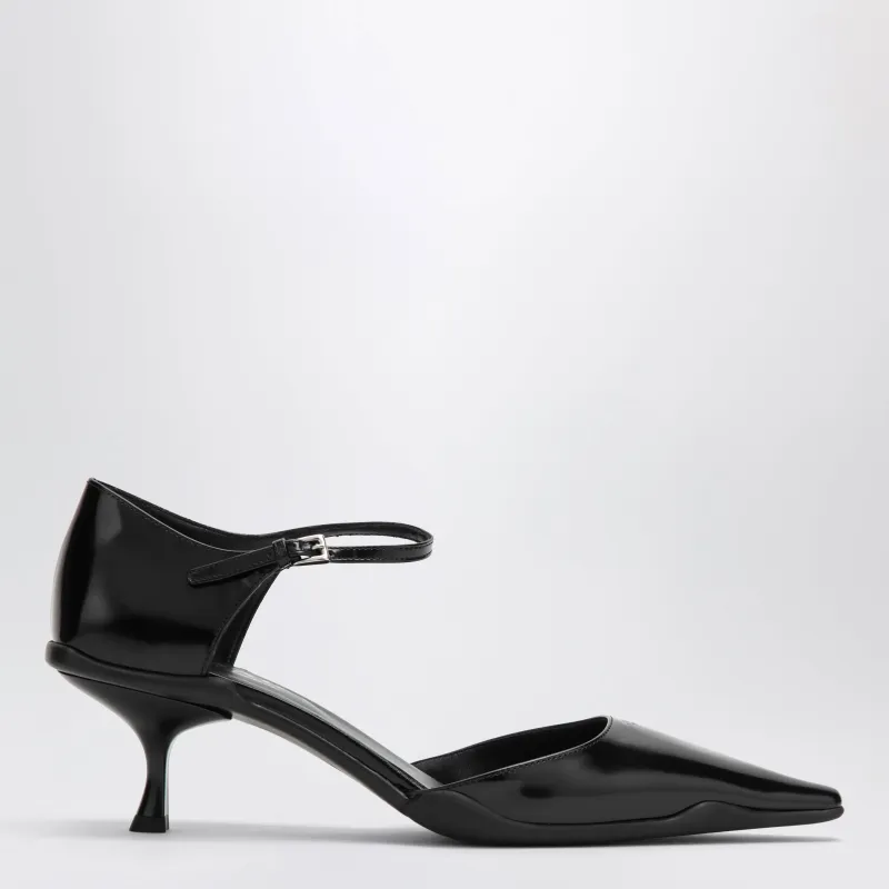 Black Brushed Leather Side-Open Pumps made by Prada