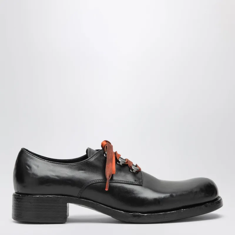 Black Aged Leather Lace-Up Shoes made by Prada