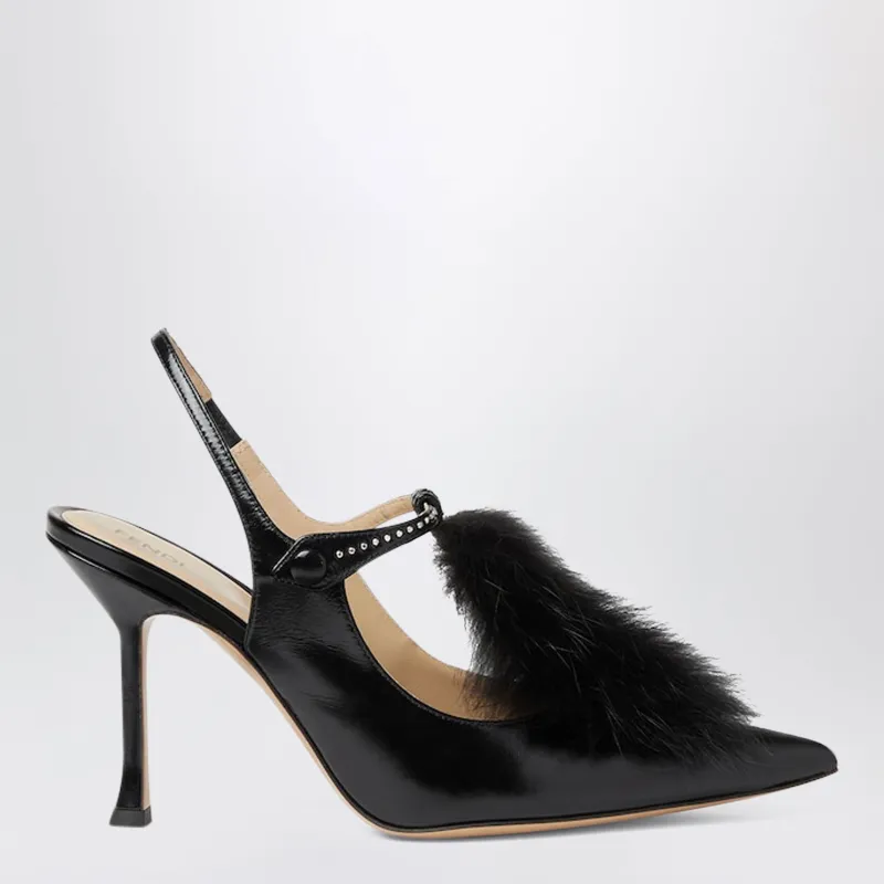 Fendi Noir Black Leather Slingbacks made by Fendi