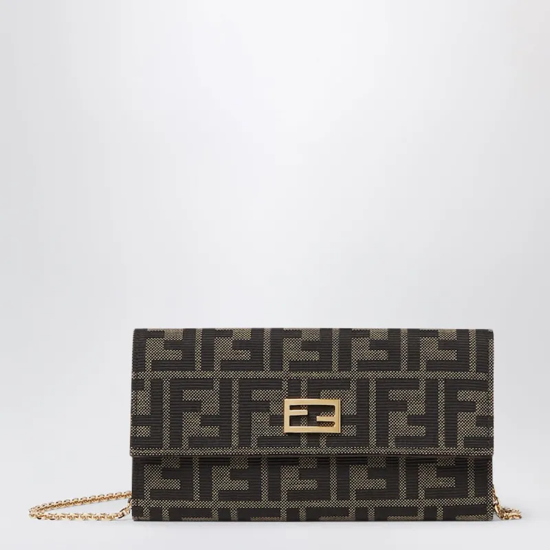 Tube Continental Wallet With Chain In Ff Zucca Jacquard And Brown Leather made by Fendi