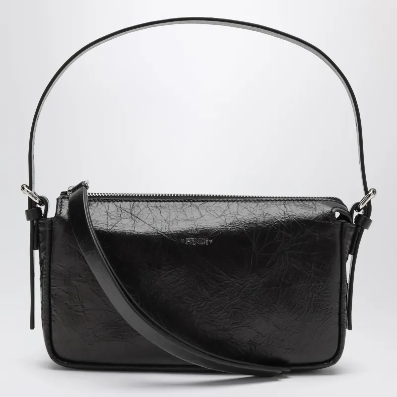 Black Zip Top Small In Crackled Leather Bag made by Fendi