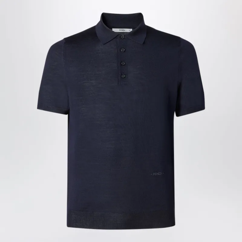 Navy Blue Wool Polo Shirt made by Fendi