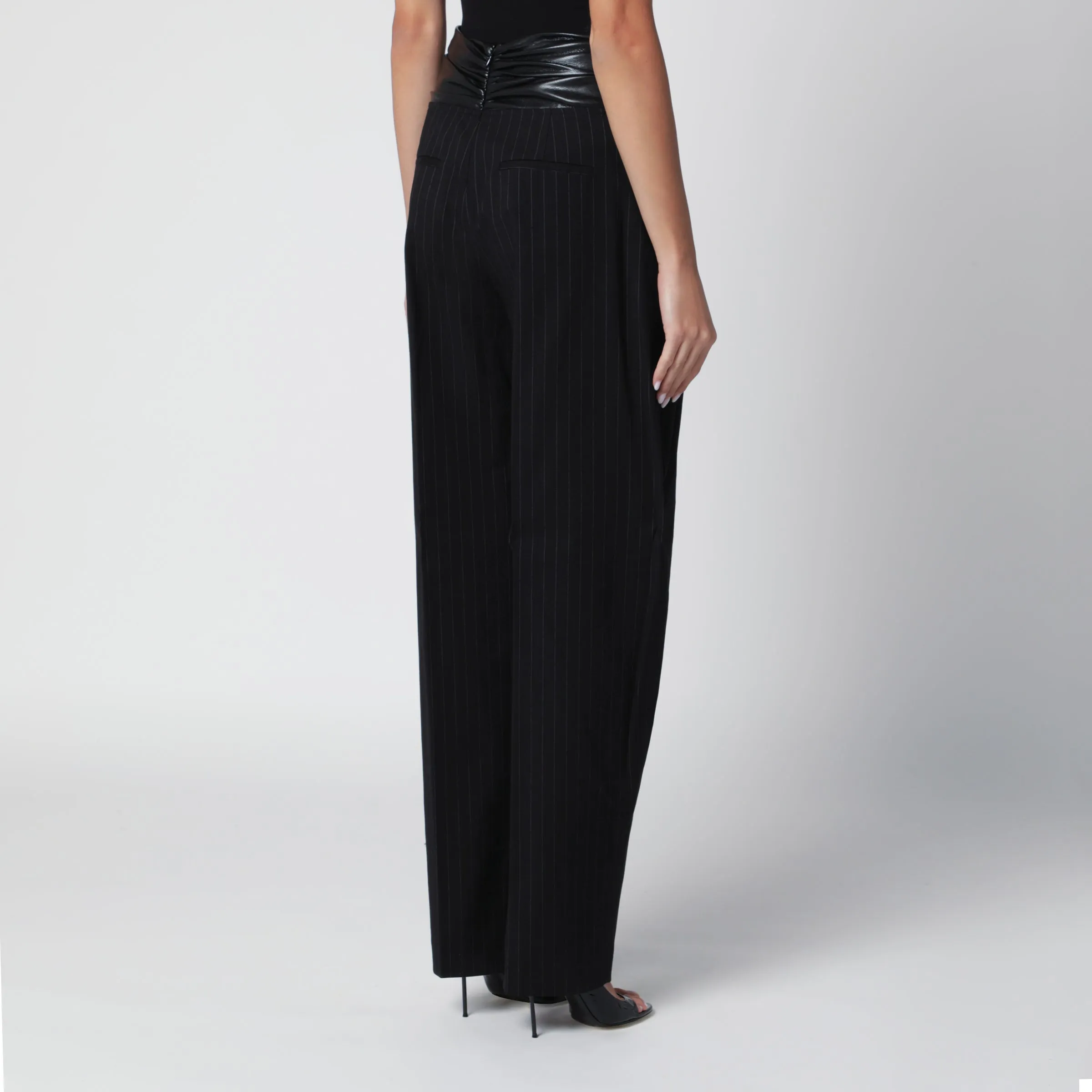 Wide-Leg Black And White Wool Gabardine Trousers sold by Wanan Luxury product image thumbnail 2