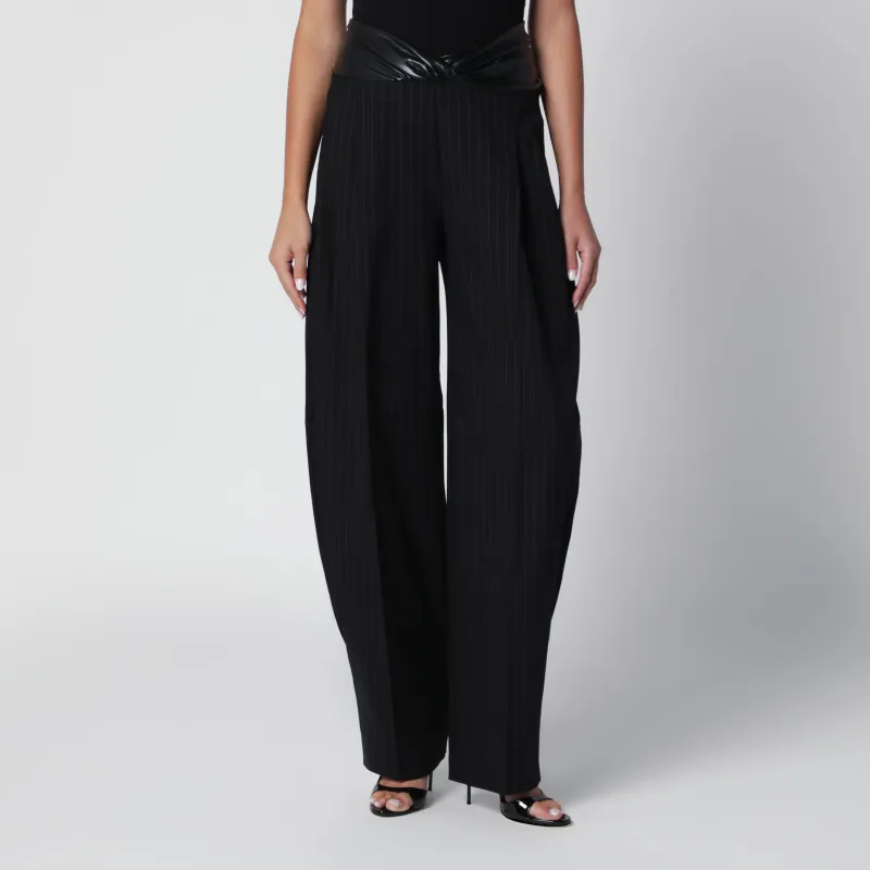 Wide-Leg Black And White Wool Gabardine Trousers made by The Andamane