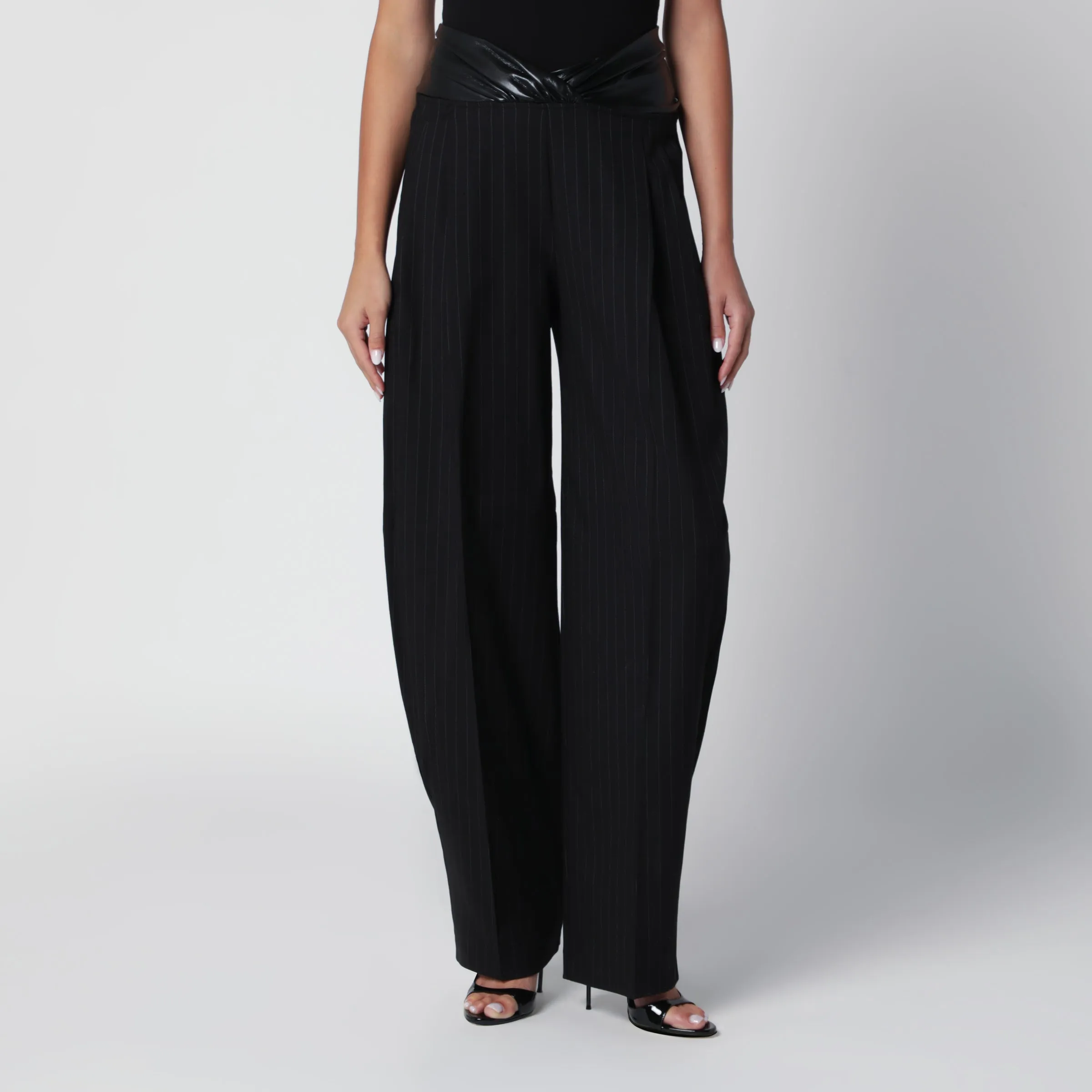 Wide-Leg Black And White Wool Gabardine Trousers sold by Wanan Luxury