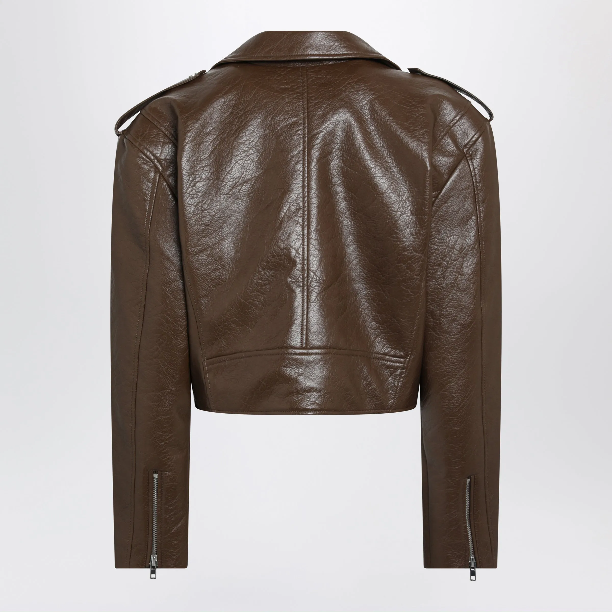 Cropped Brown Biker Jacket In Faux Leather sold by Wanan Luxury product image thumbnail 2