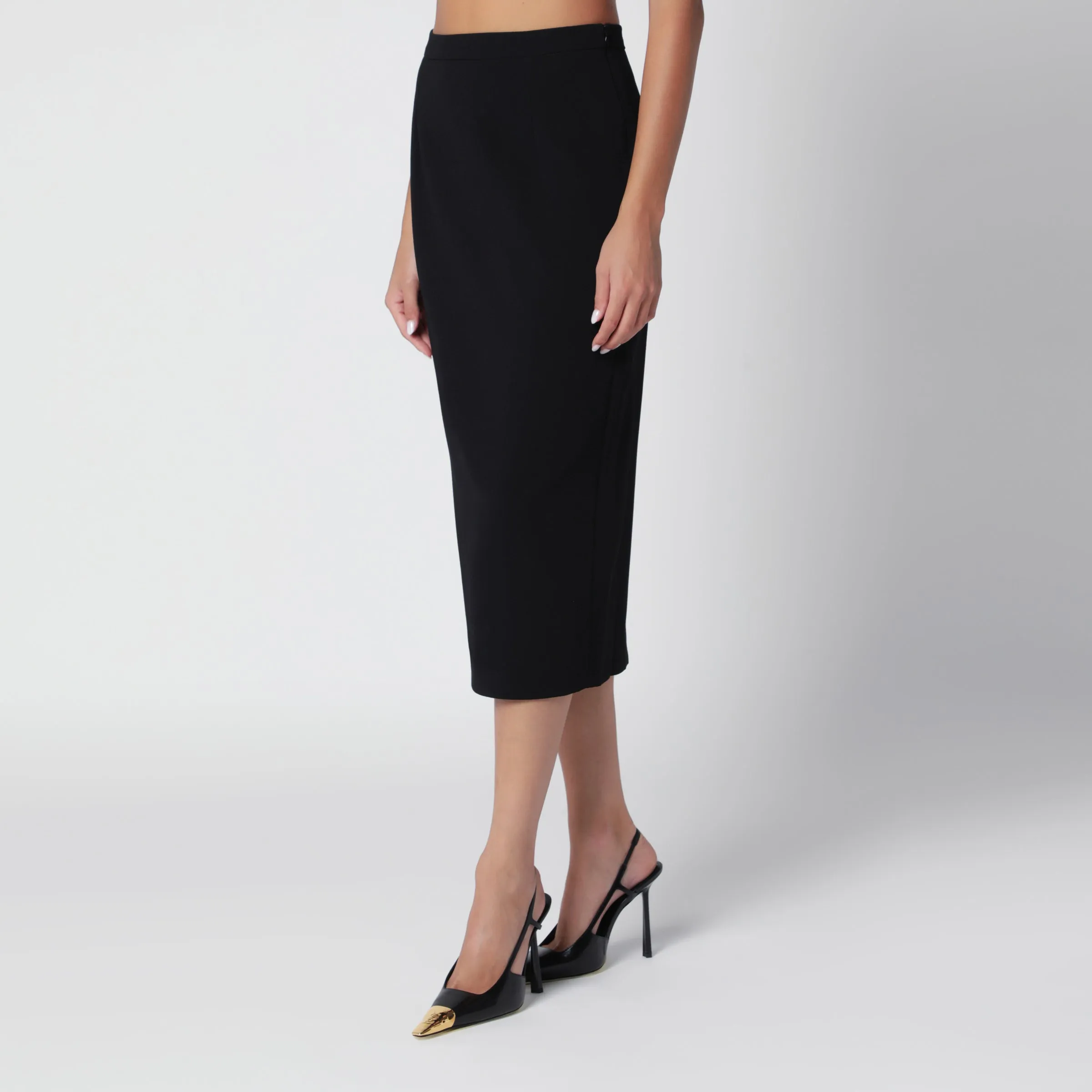 Black Midi Pencil Skirt In Wool Crêpe sold by Wanan Luxury product image thumbnail 3