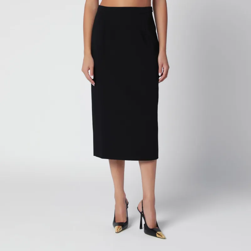 Black Midi Pencil Skirt In Wool Crêpe made by Alessandra Rich