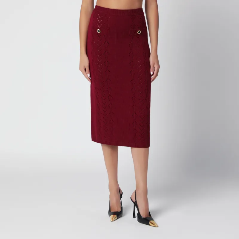 Bordeaux Merino Wool Lace Knit Midi Skirt made by Alessandra Rich