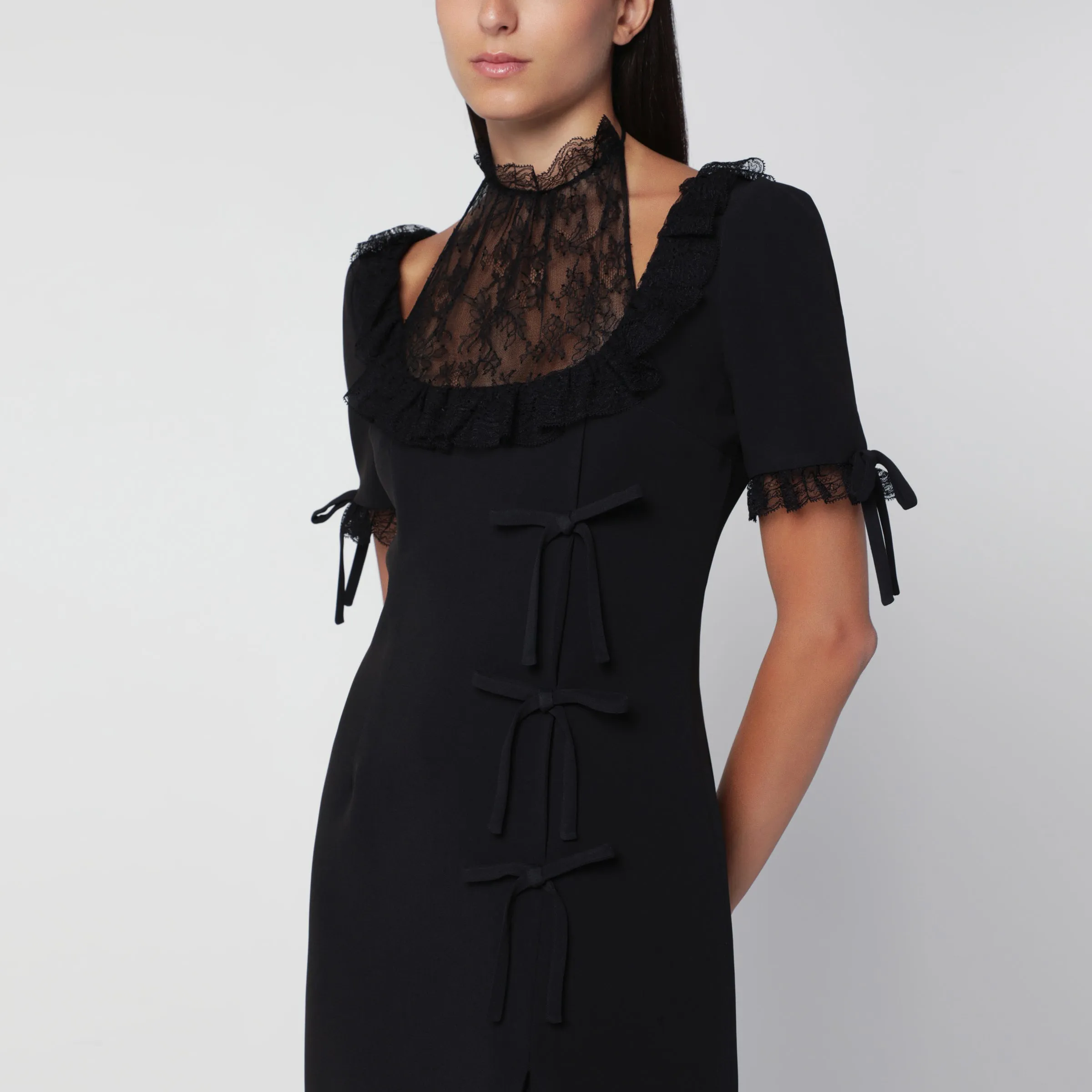 Black Midi Dress With Lace Insert sold by Wanan Luxury product image thumbnail 2