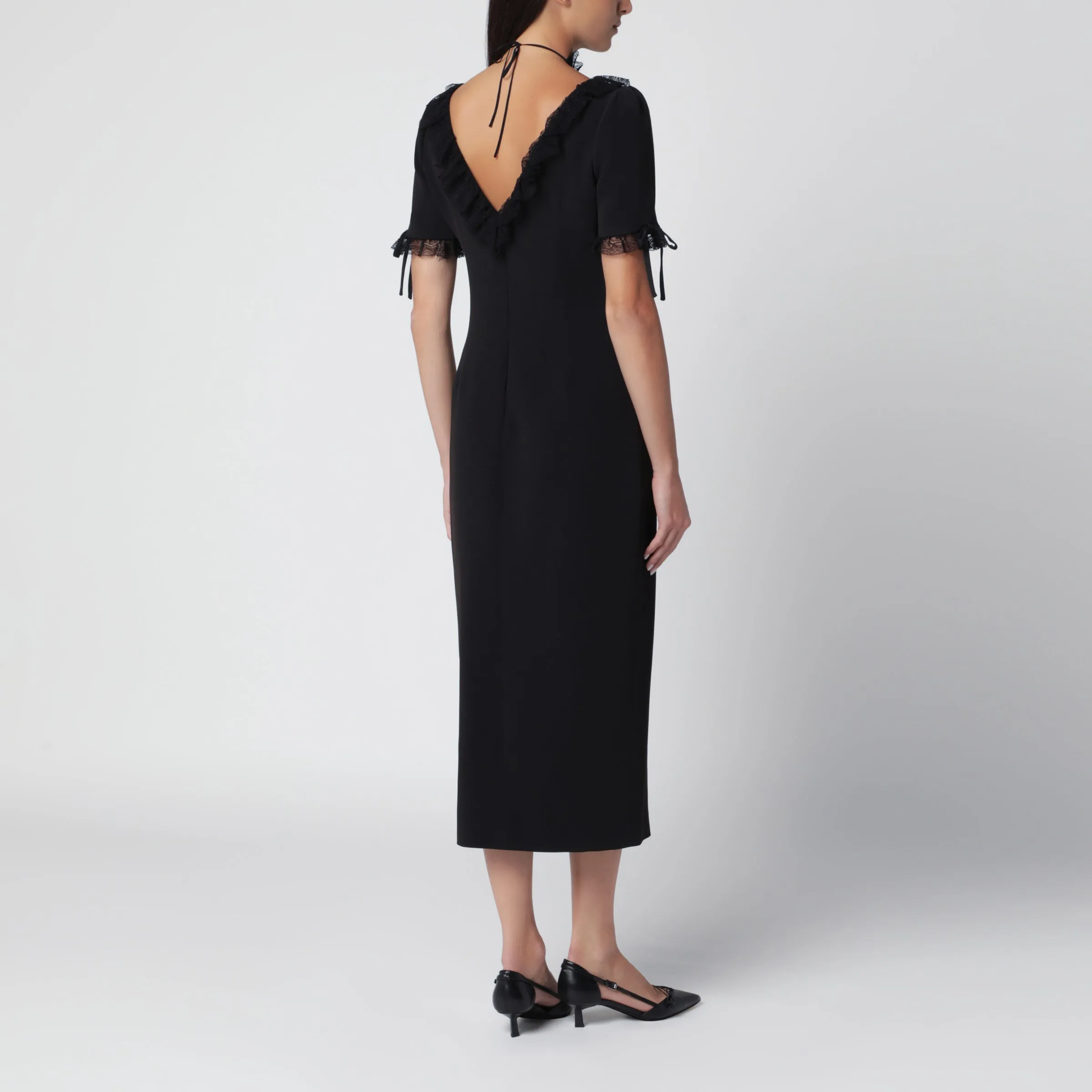 Black Midi Dress With Lace Insert sold by Wanan Luxury product image thumbnail 3