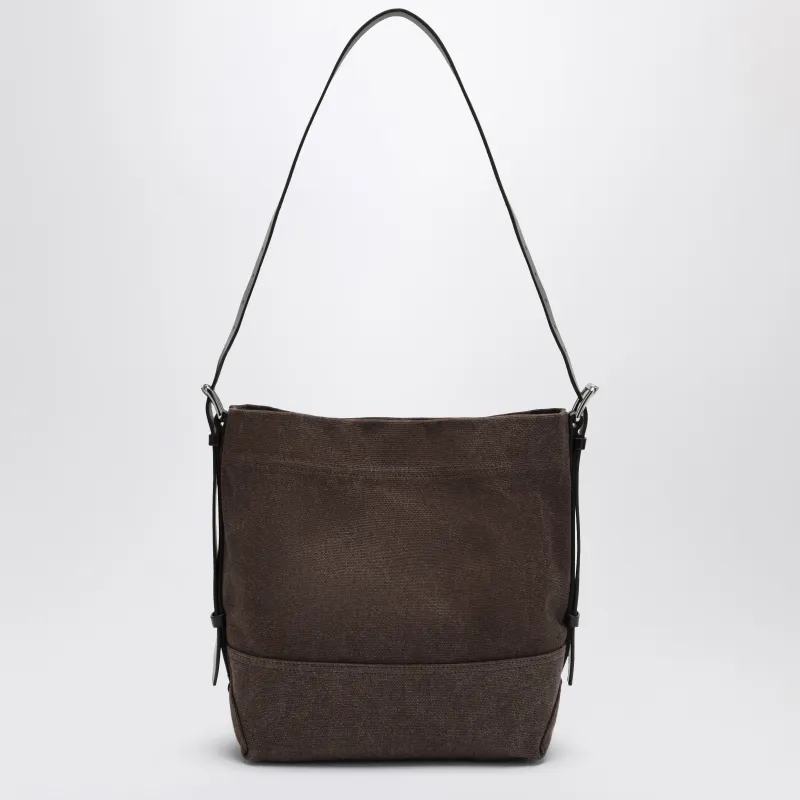Small Dark Chocolate Cotton Canvas Tote Bag made by Lemaire