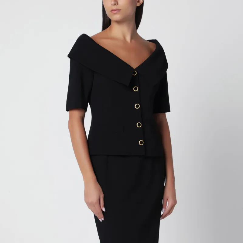 Off-Shoulder Black Wool Crêpe Jacket made by Alessandra Rich