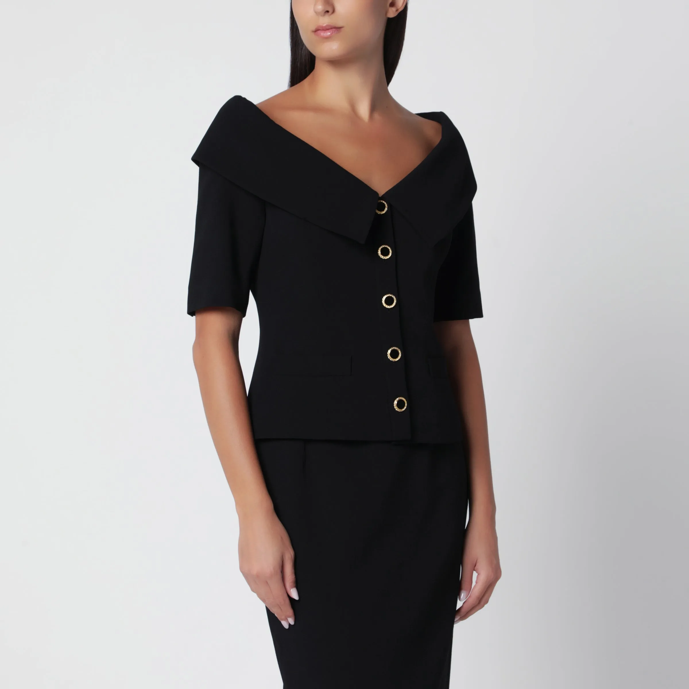 Off-Shoulder Black Wool Crêpe Jacket sold by Wanan Luxury