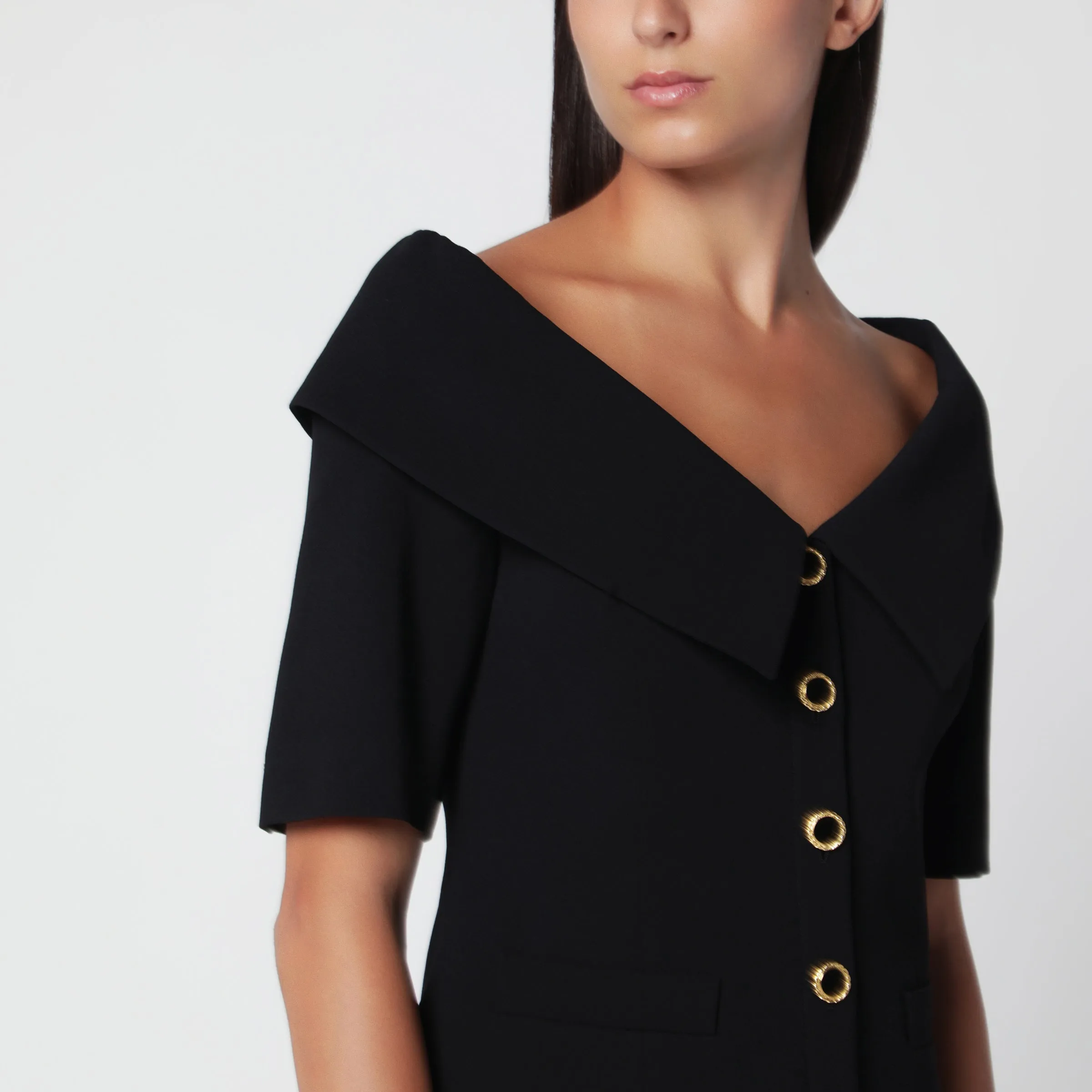 Off-Shoulder Black Wool Crêpe Jacket sold by Wanan Luxury product image thumbnail 2