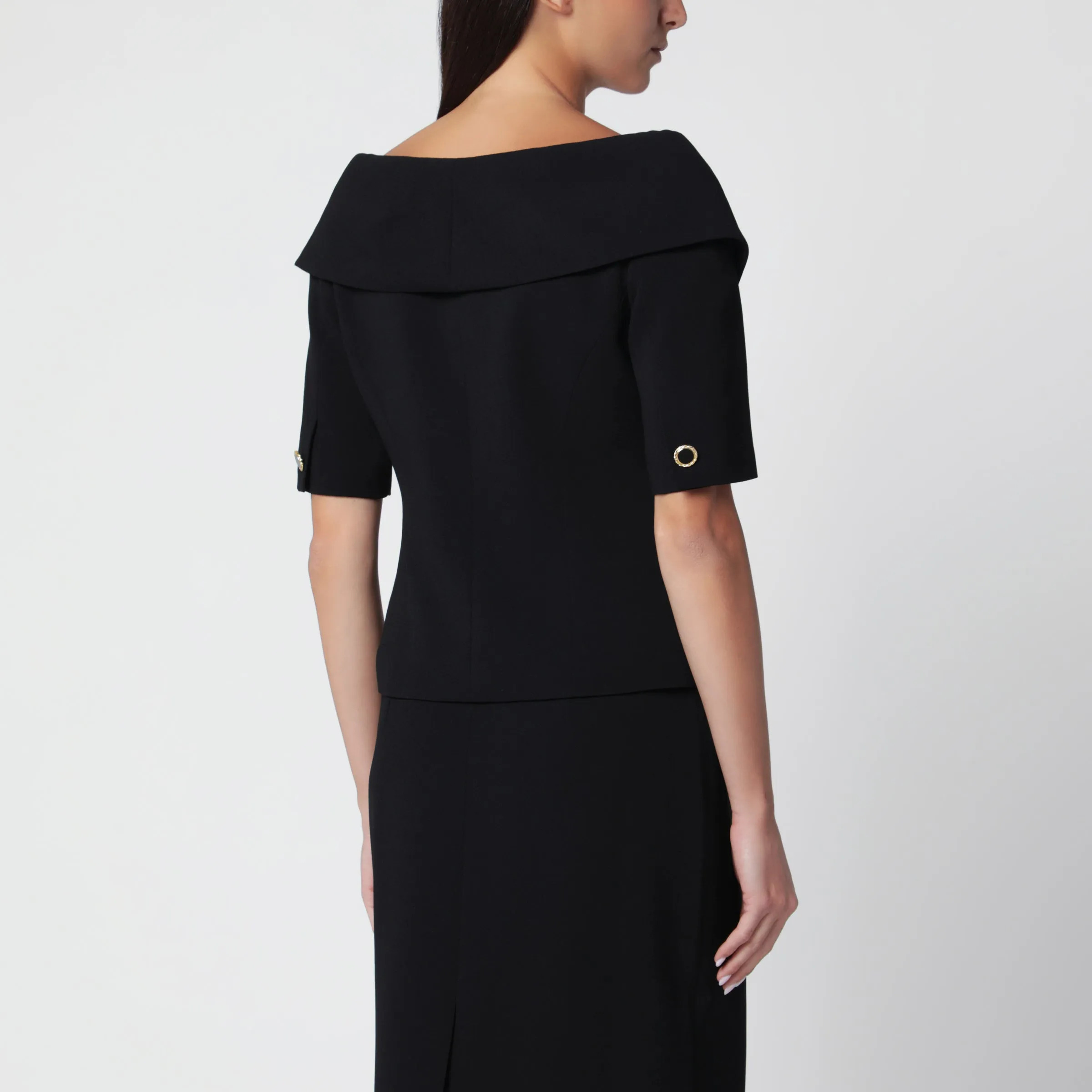 Off-Shoulder Black Wool Crêpe Jacket sold by Wanan Luxury product image thumbnail 3