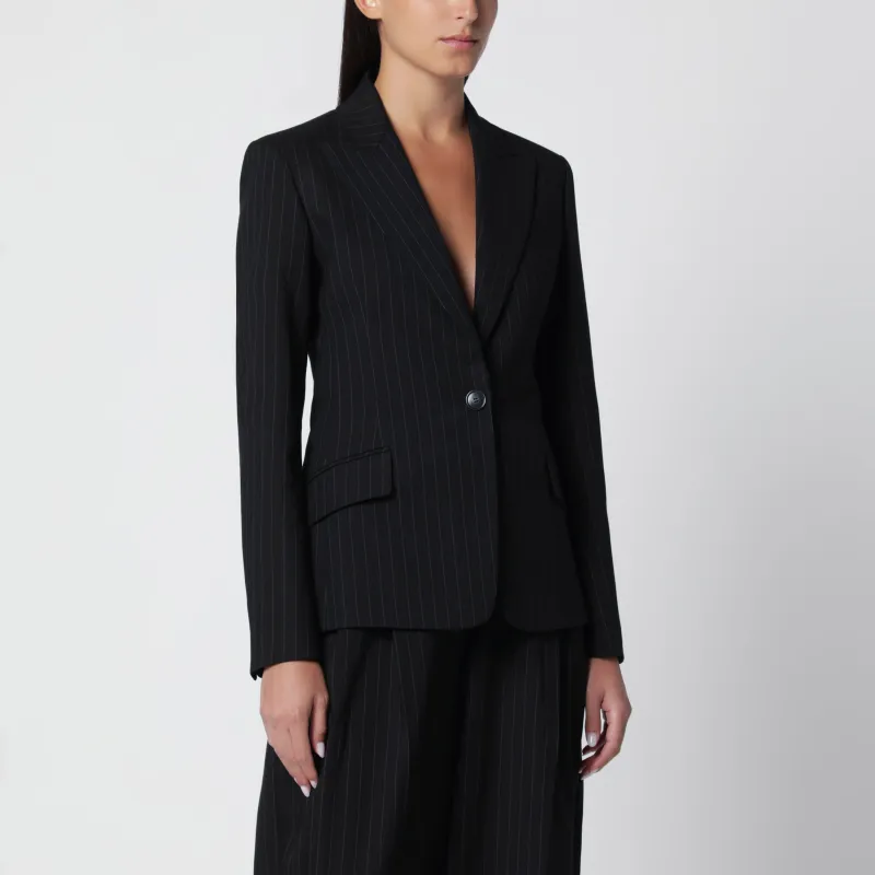 Single-Breasted Black Pinstripe Jacket In Cotton Blend made by The Andamane