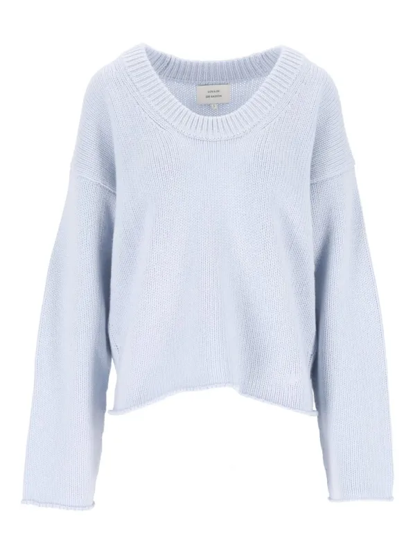Derry Cashmere U-Neck Sweater Knitwear Light Blue made by Loulou De Saison