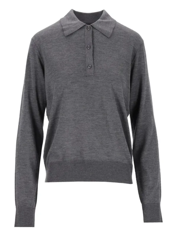 Miles Fine Knit Long-Sleeved Polo Shirt Knitwear Grey made by Loulou De Saison