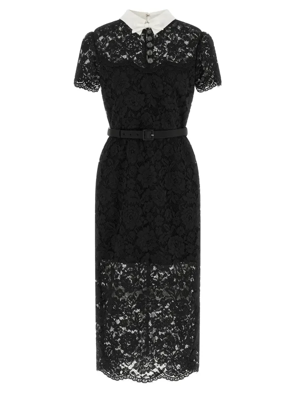 Lace Dress With Collar Dresses Black made by Self-Portrait