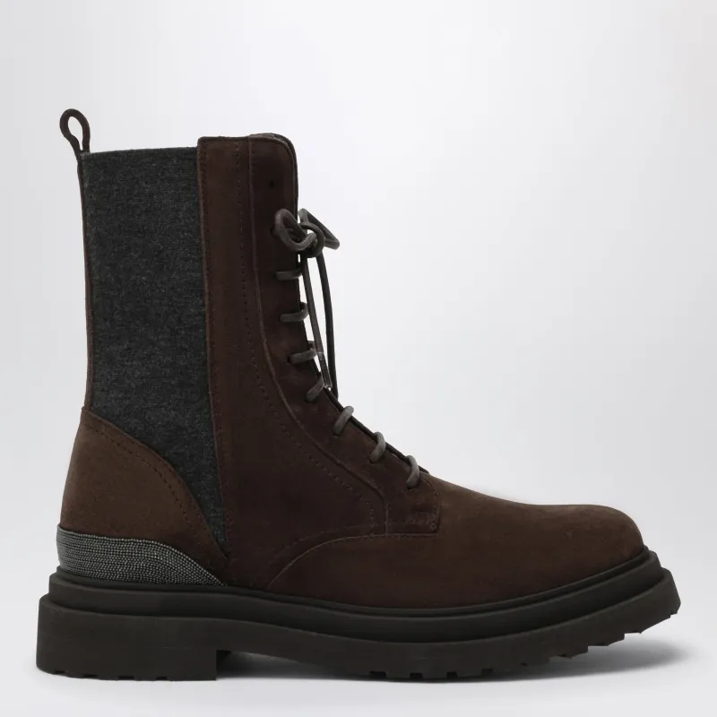 Espresso Suede Boots With Virgin Wool Insert made by Brunello Cucinelli